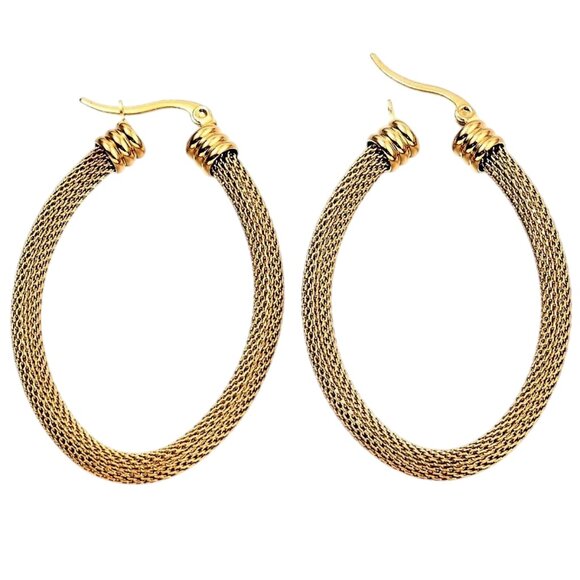 2 1/8 Inch 56mm Hoop Gold Tone Pierced Post Earrings - Picture 2 of 5